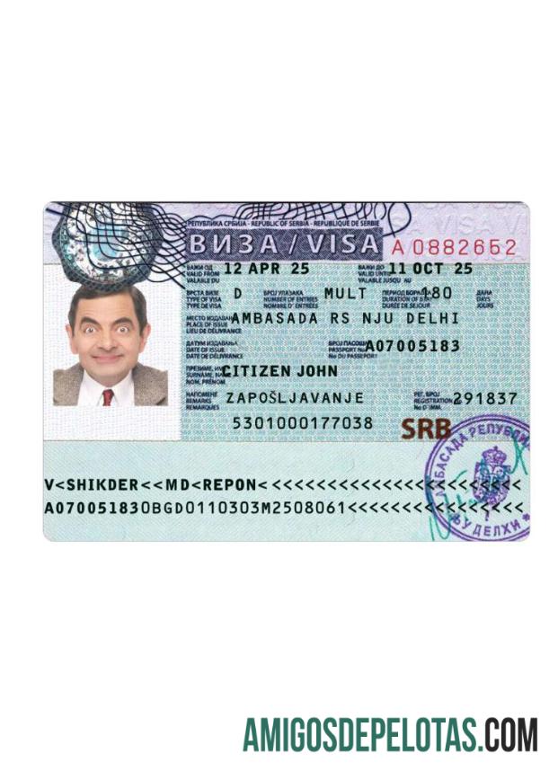 Visto Sérvia 2025 Presente modelo